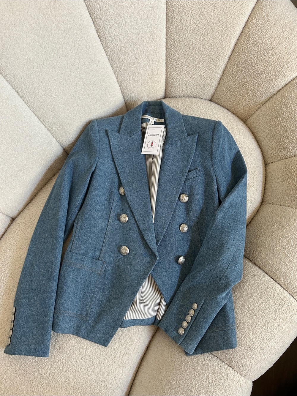 Double-Breasted Women's Blue Wool Blend Blazer